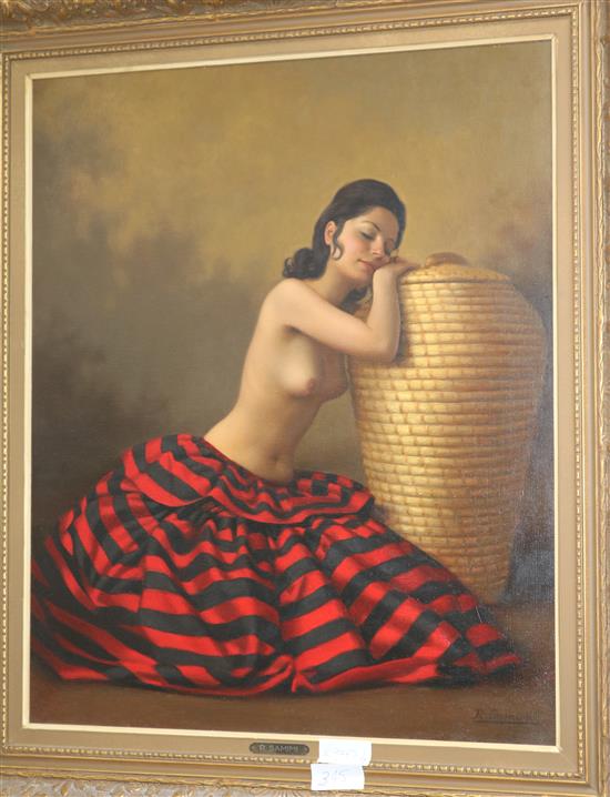 Reza Samimi (Persian, 1919-1991), oil on canvas, Spanish dancer resting, 64 x 53cm